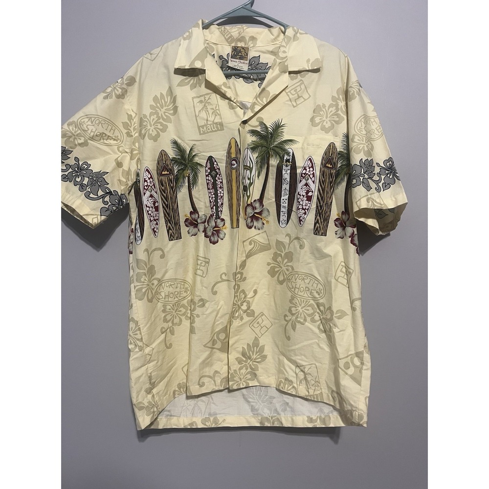 Winnie Fashion Pale Yellow North Shore Maui Surfboards Hawaiian Shirt Large